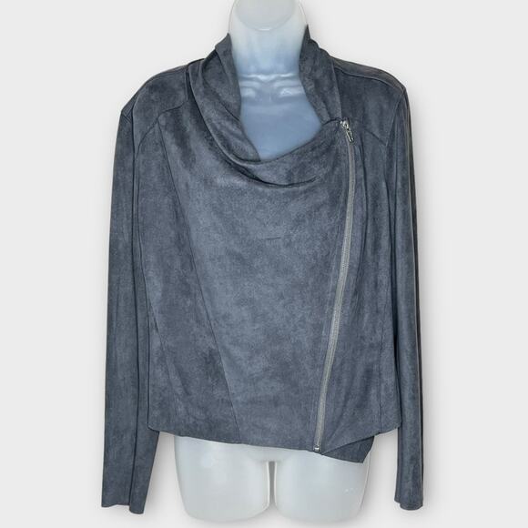 BLANK NYC Dark Gray Faux Suede Drape Front Jacket Size Medium Moto - Picture 2 of 6
